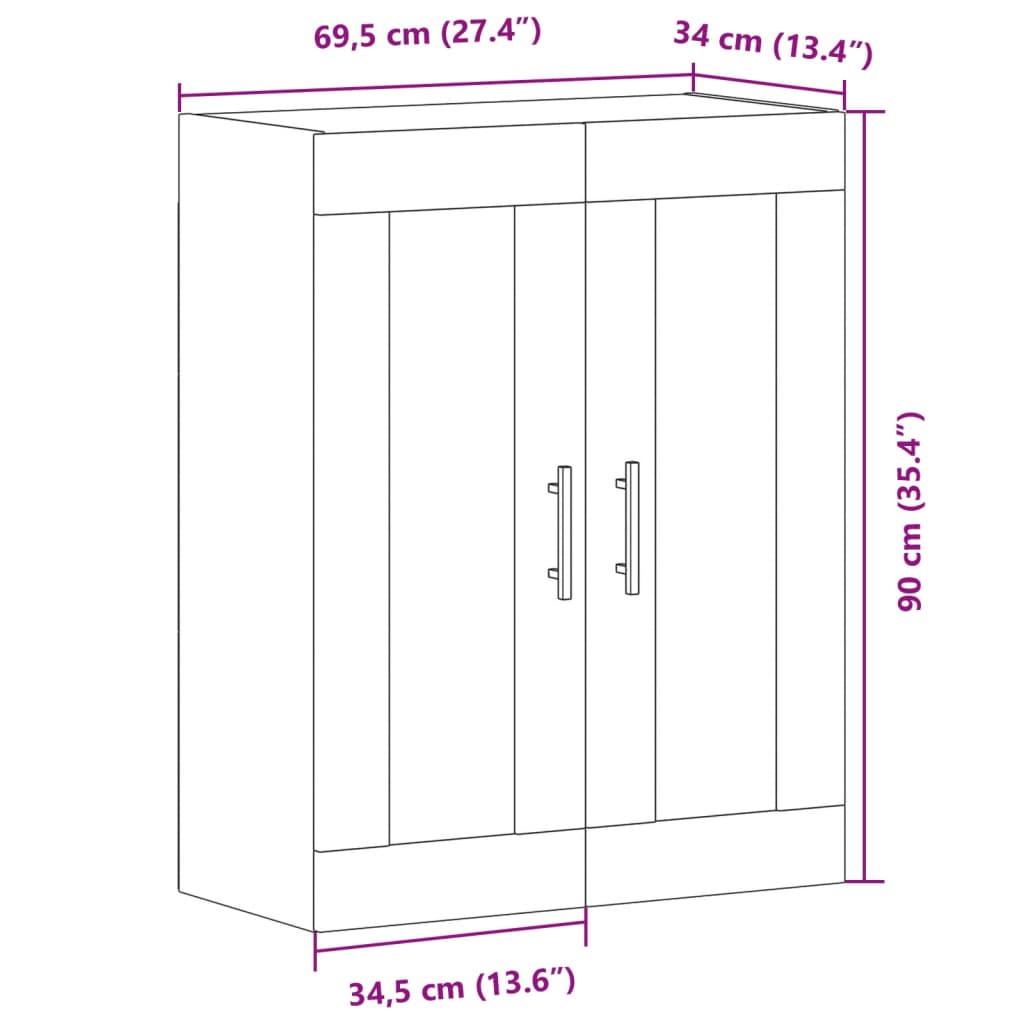 Wandkast 69,5x34x90 cm bewerkt hout artisanaal eikenkleur