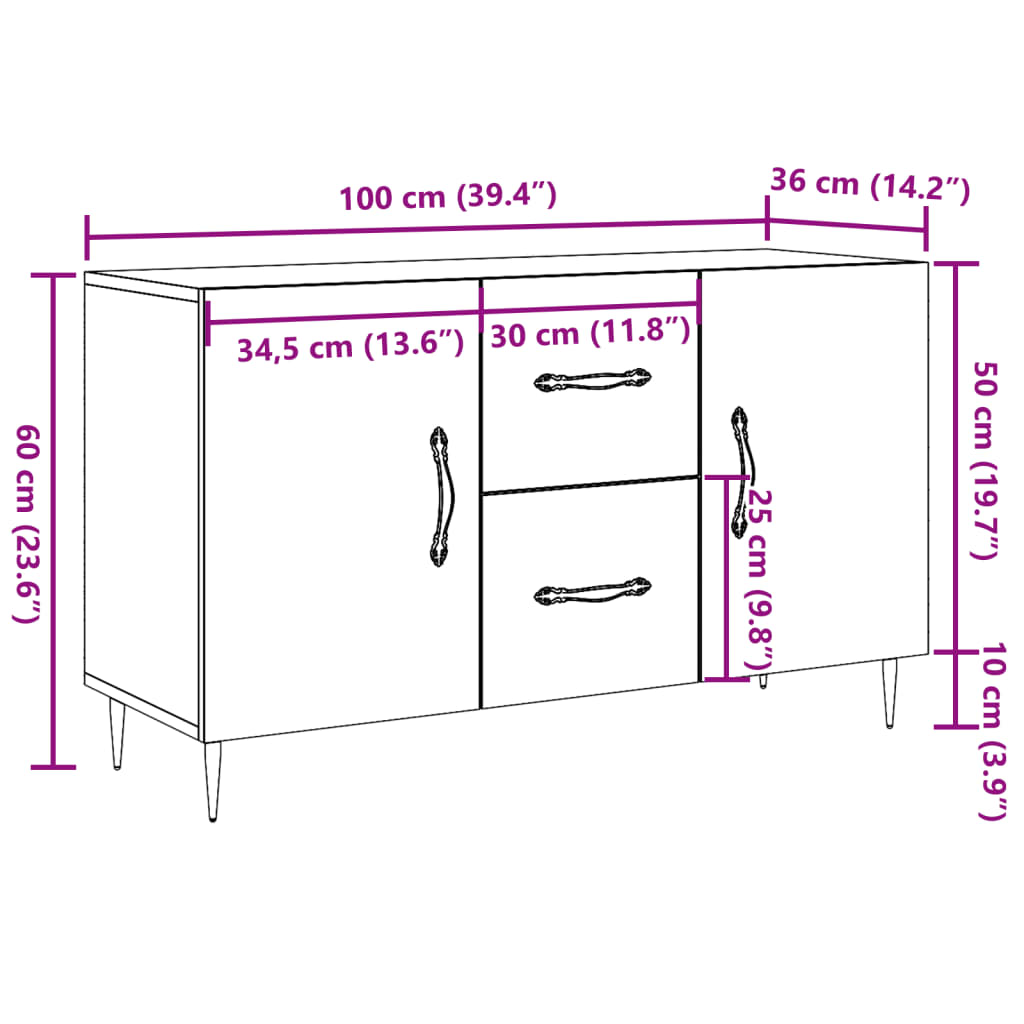 Dressoir 100x36x60 cm bewerkt hout artisanaal eikenkleurig