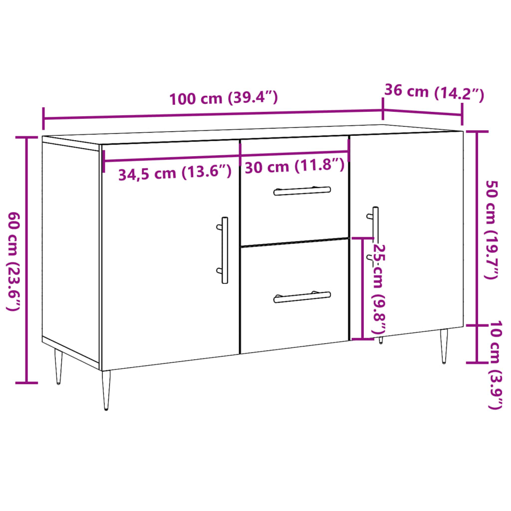 Dressoir 100x36x60 cm bewerkt hout oud houtkleurig