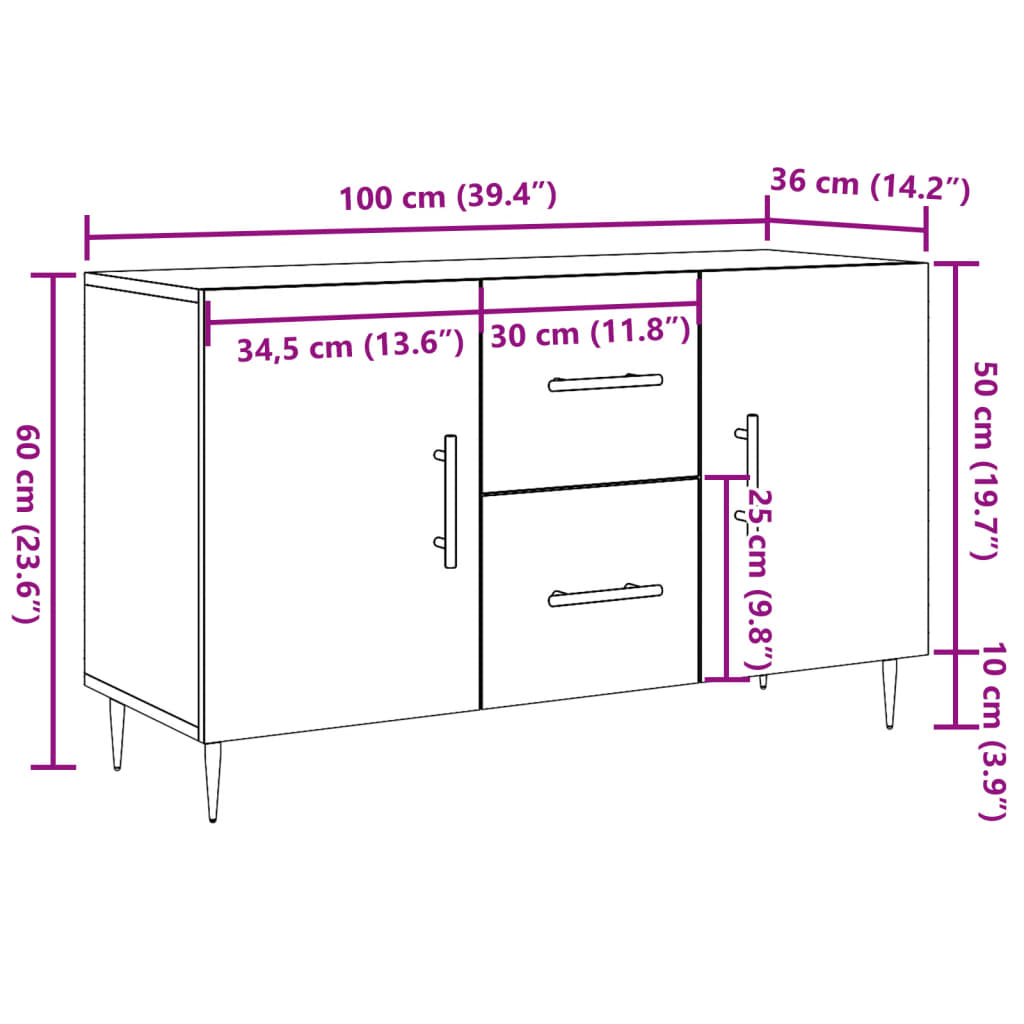 Dressoir 100x36x60 cm bewerkt hout artisanaal eikenkleurig