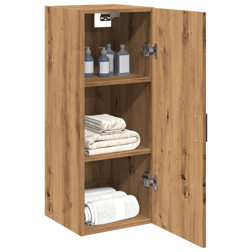 Wandkast 34,5x34x90 cm bewerkt hout artisanaal eikenkleur