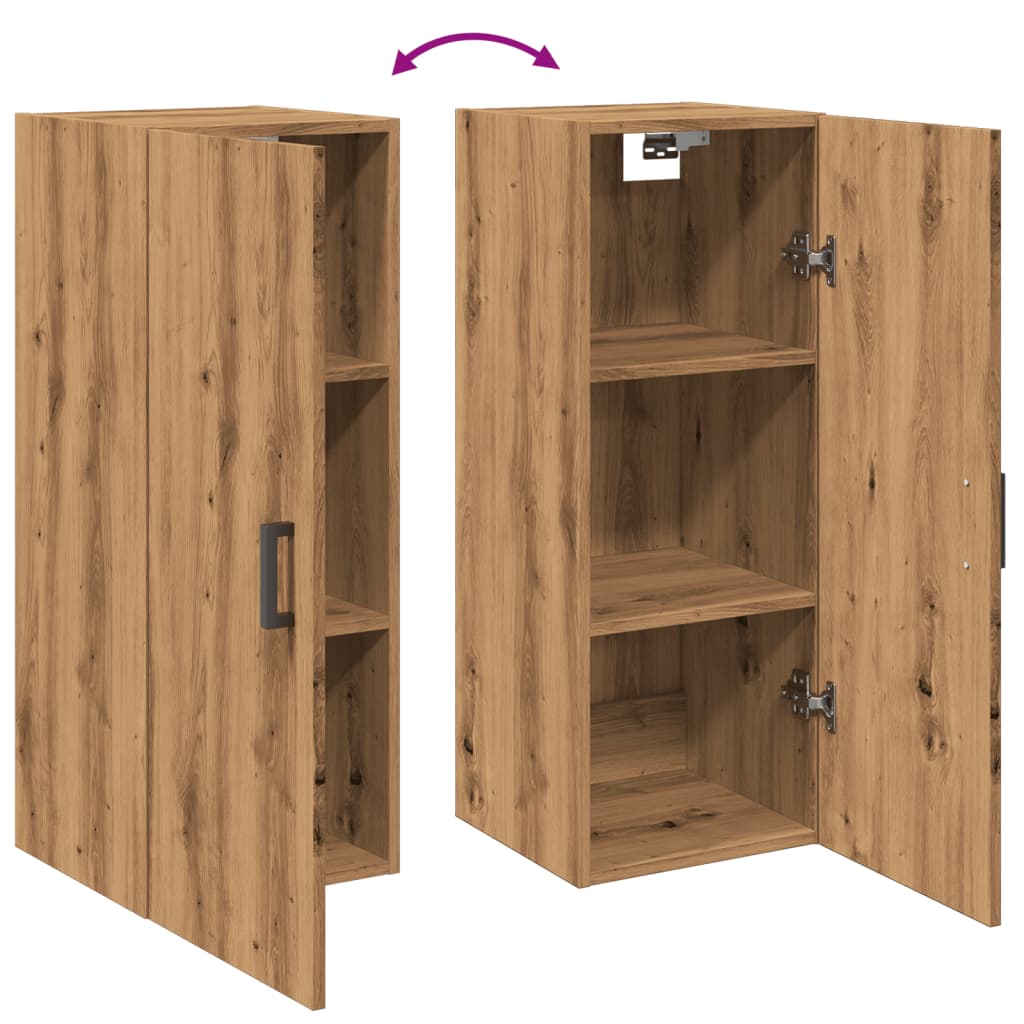 Wandkast 34,5x34x90 cm bewerkt hout artisanaal eikenkleur