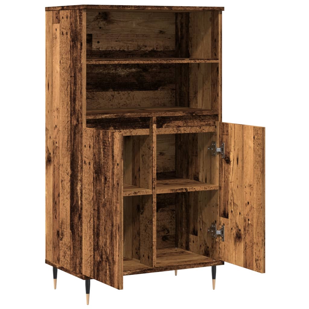 Hoge kast 60x36x110 cm bewerkt hout oud houtkleurig