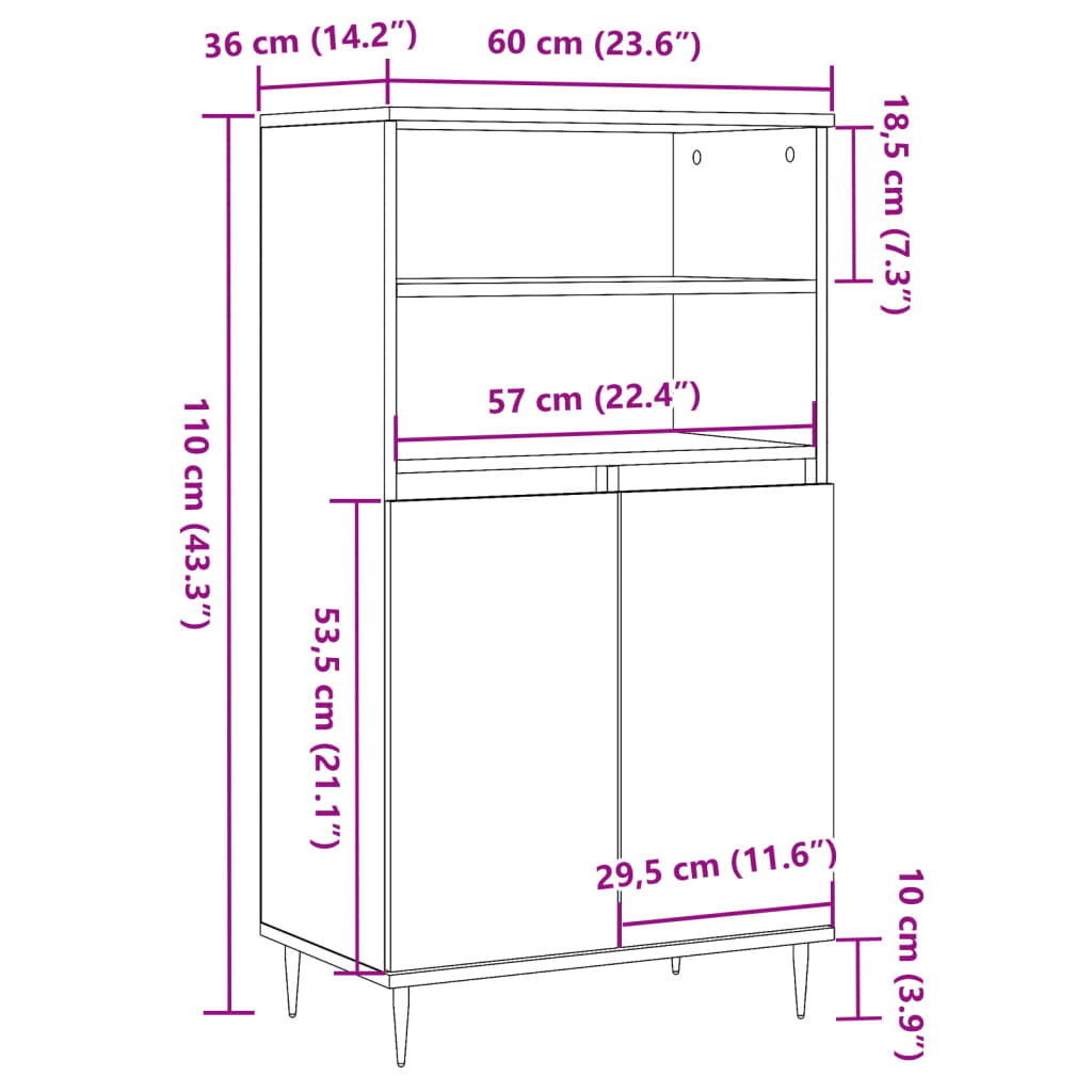 Hoge kast 60x36x110 cm bewerkt hout oud houtkleurig