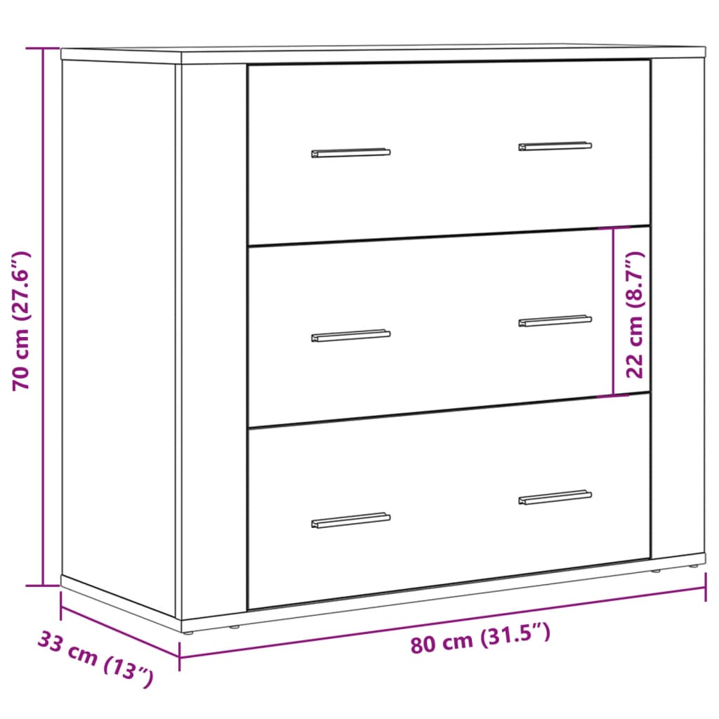 Dressoir 80x33x70 cm bewerkt hout artisanaal eikenkleurig