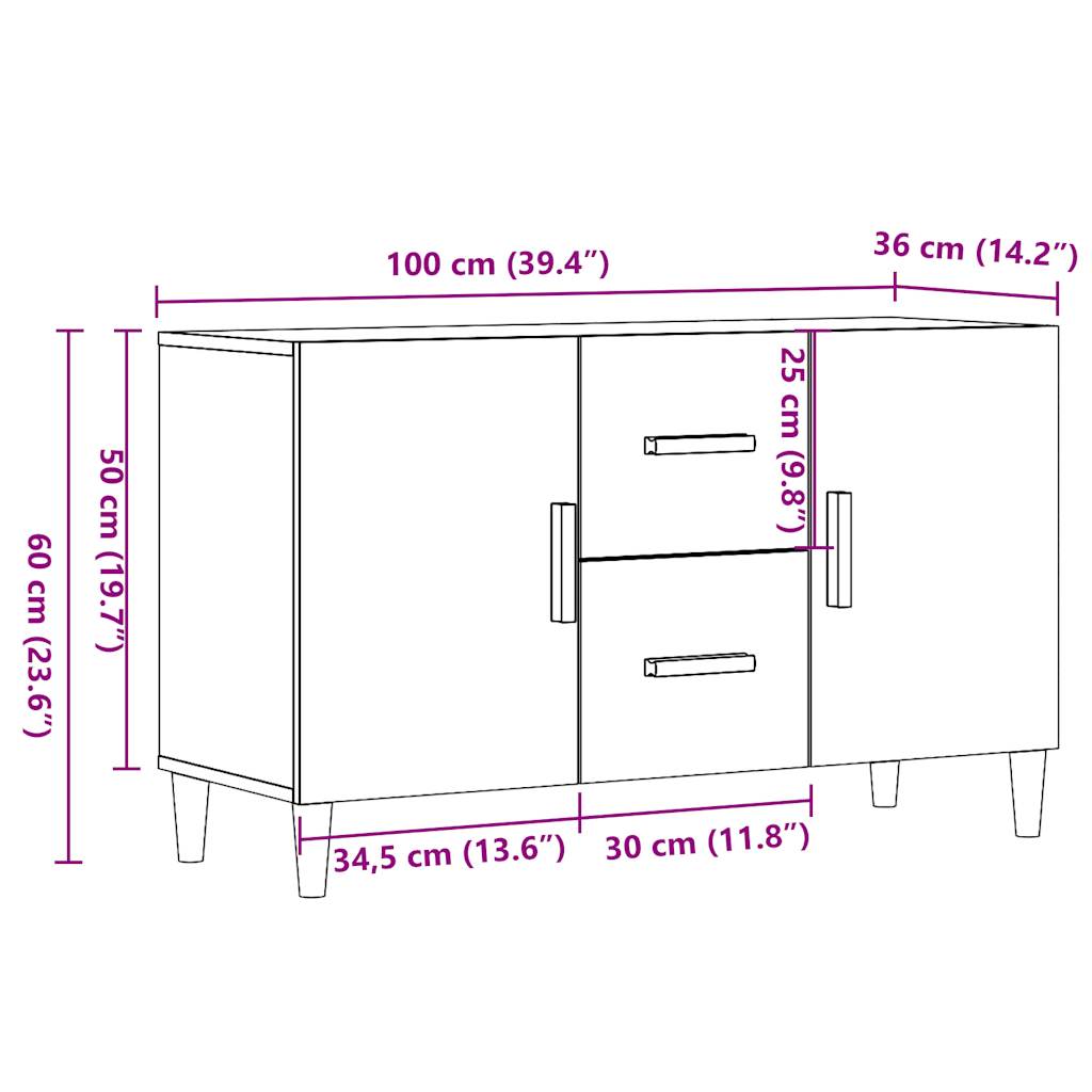Dressoir 100x36x60 cm bewerkt hout oud houtkleurig