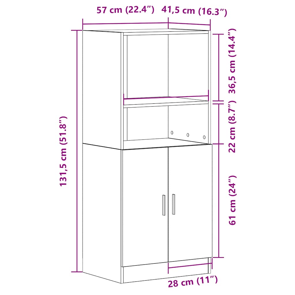 Keukenkast 57x41,5x131,5 cm bewerkt hout grijs sonoma eiken