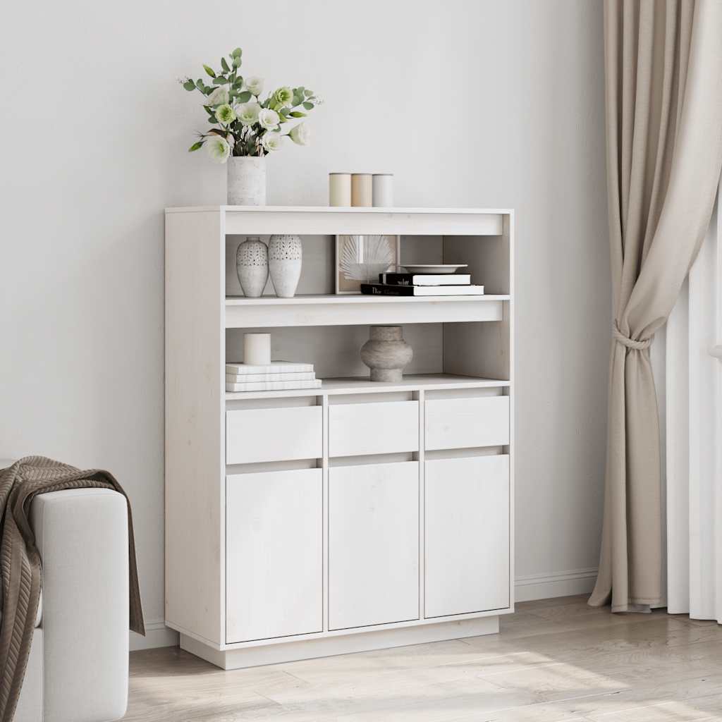 Hoge kast 89x34x116,5 cm massief grenenhout wit