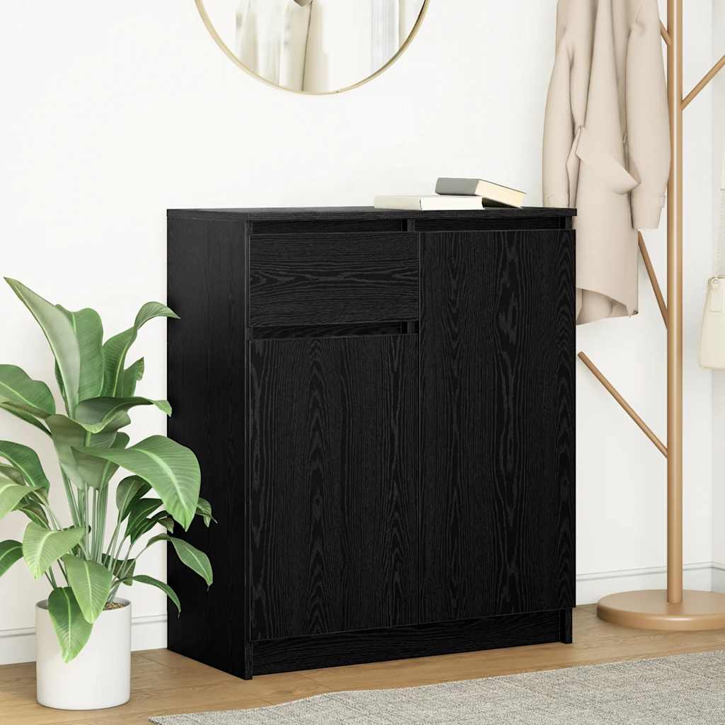 Dressoir met lade 71x35x84 cm spaanplaat zwart eikenkleurig