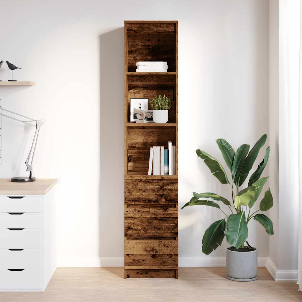 Hoge kast 37,5x35x180 cm bewerkt hout oud houtkleurig