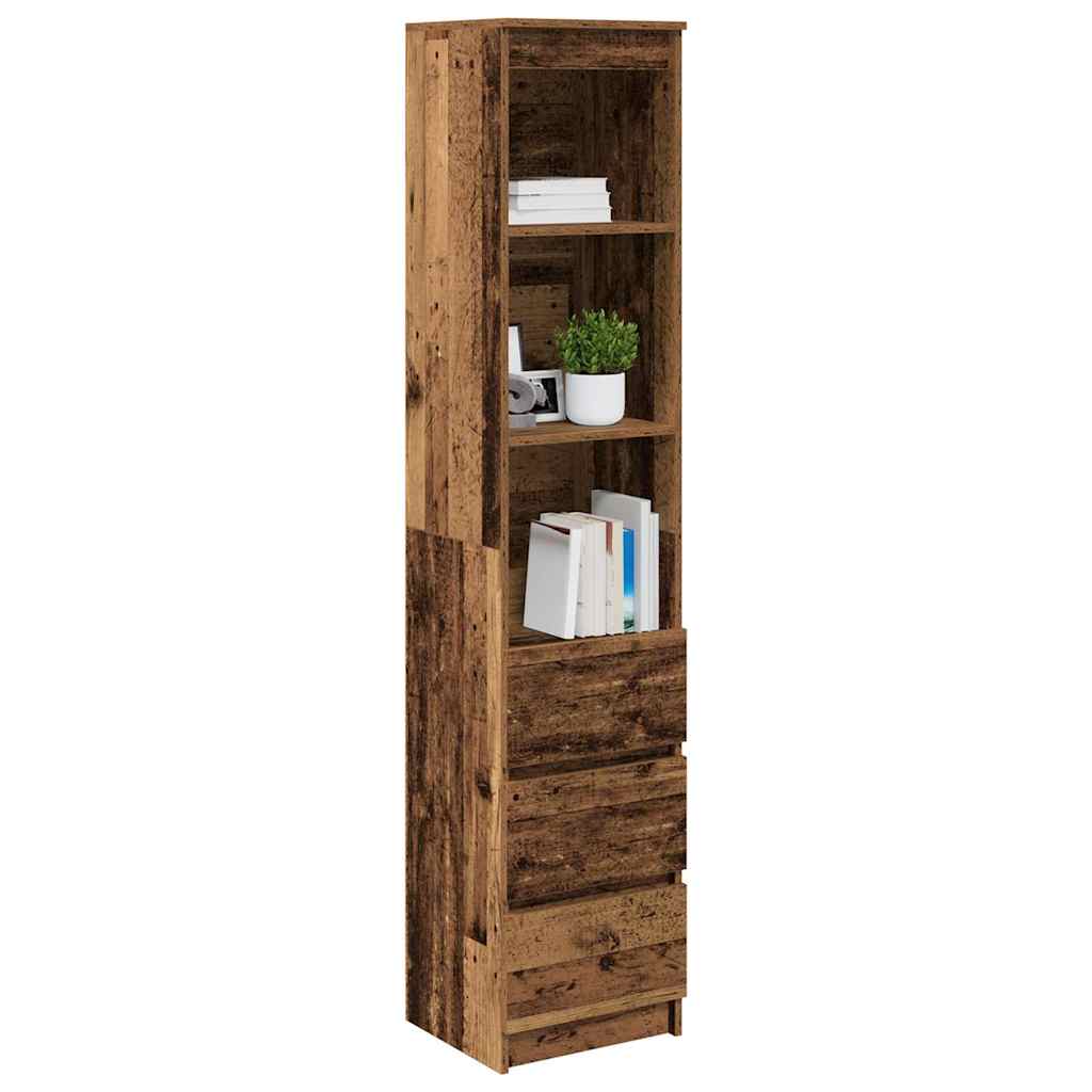 Hoge kast 37,5x35x180 cm bewerkt hout oud houtkleurig