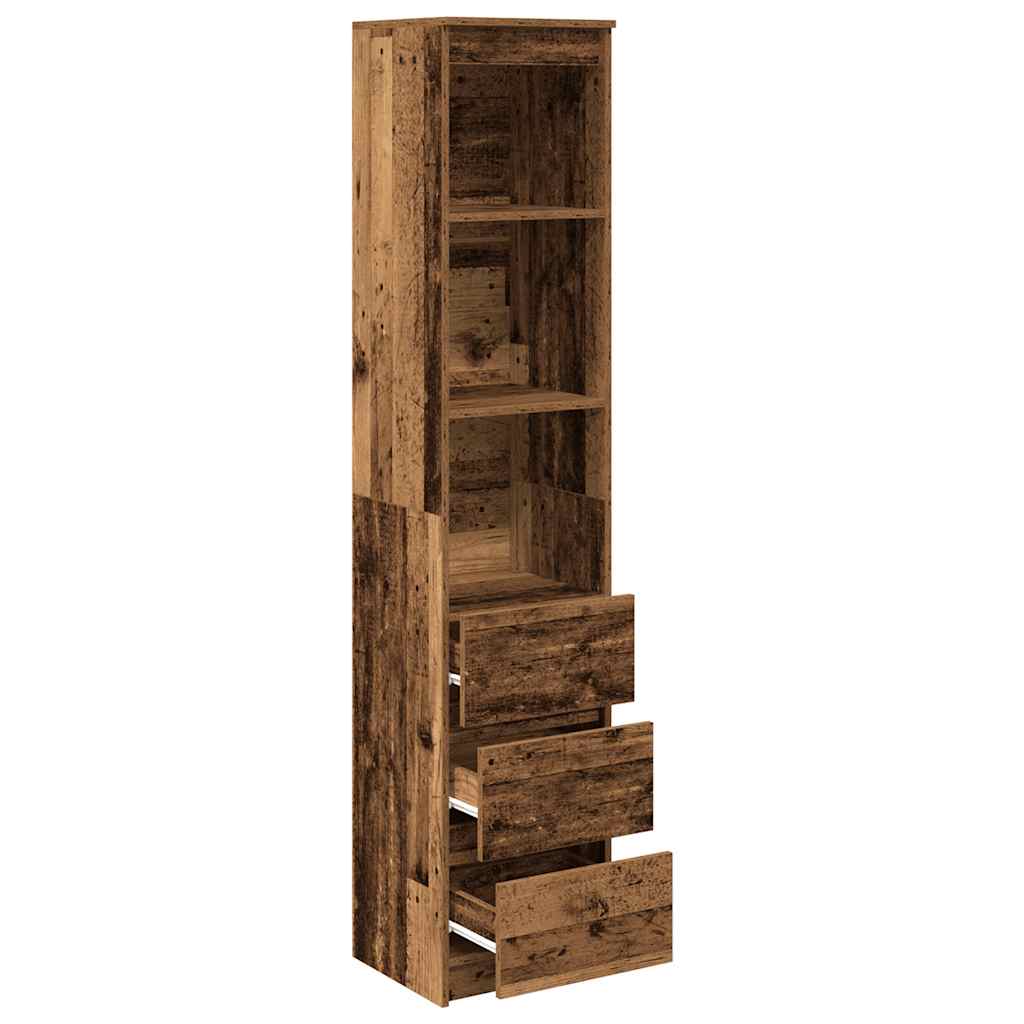 Hoge kast 37,5x35x180 cm bewerkt hout oud houtkleurig