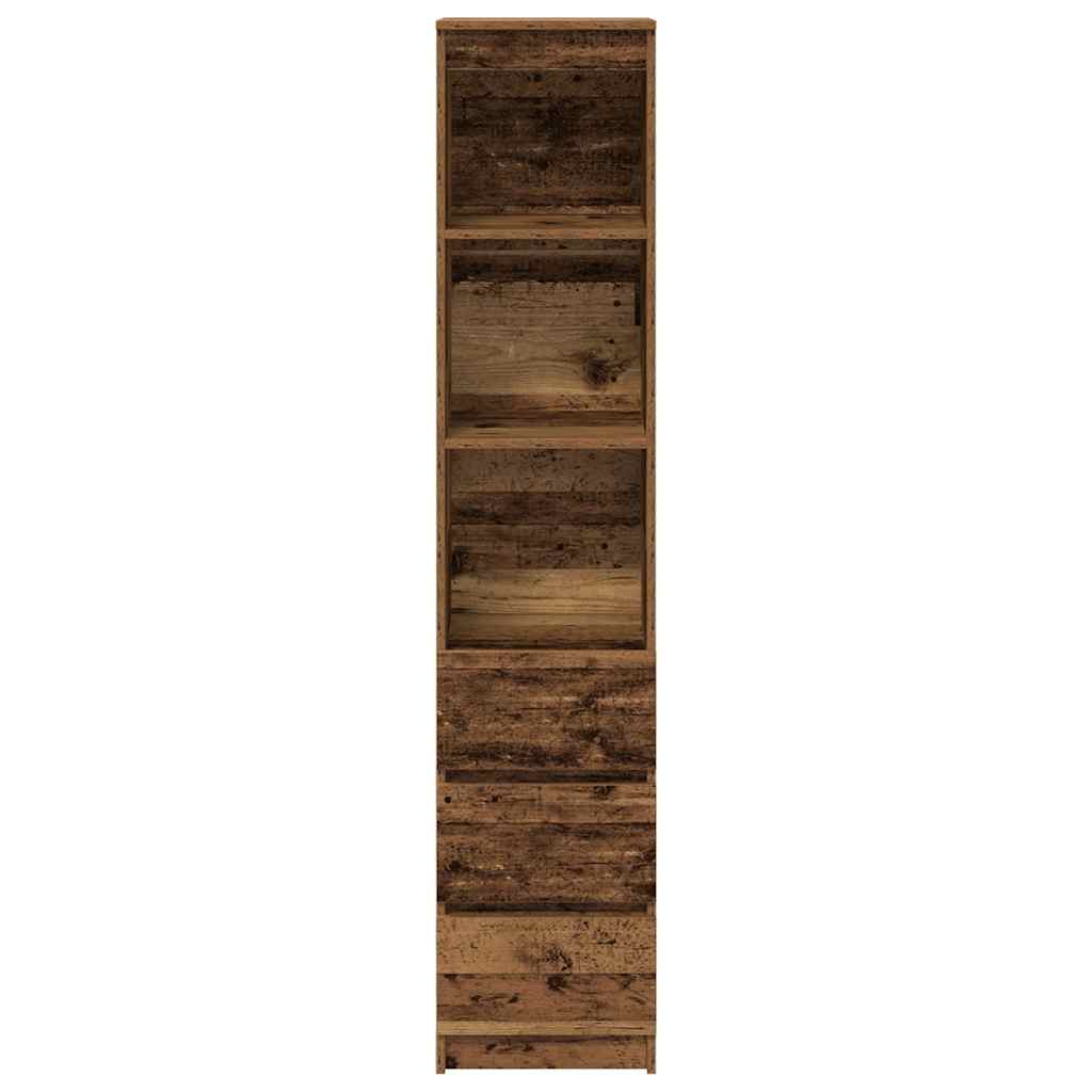 Hoge kast 37,5x35x180 cm bewerkt hout oud houtkleurig