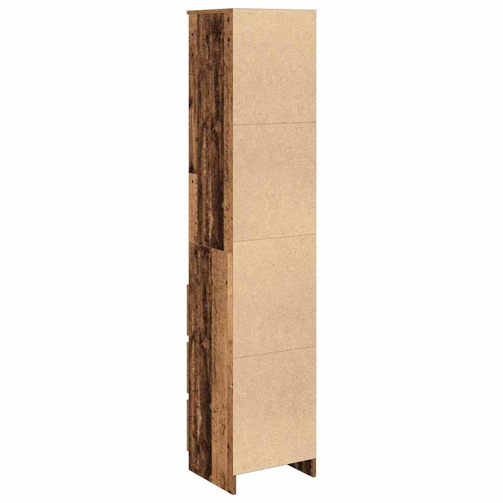 Hoge kast 37,5x35x180 cm bewerkt hout oud houtkleurig