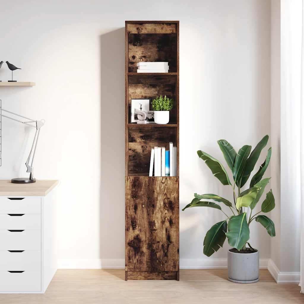 Hoge kast 37,5x35x180 cm spaanplaat gerookt eikenkleurig