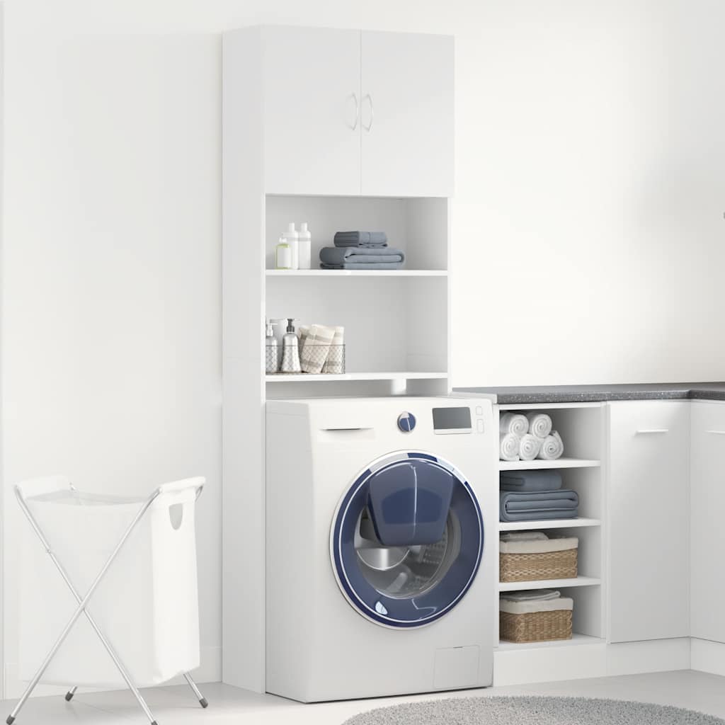 Wasmachinekast 64x24x190 cm bewerkt hout wit