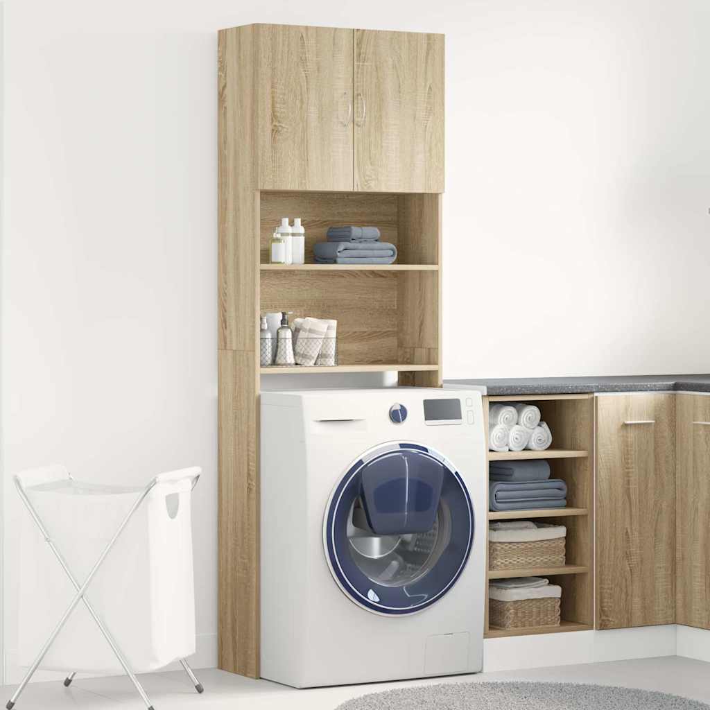 Wasmachinekast 64x24x190 cm bewerkt hout en sonoma eikenkleurig