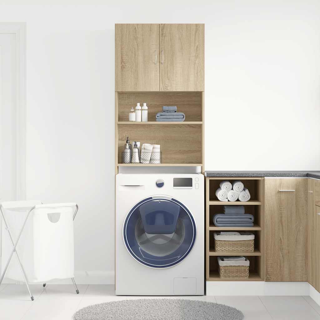 Wasmachinekast 64x24x190 cm bewerkt hout en sonoma eikenkleurig