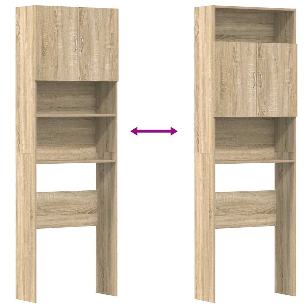 Wasmachinekast 64x24x190 cm bewerkt hout en sonoma eikenkleurig