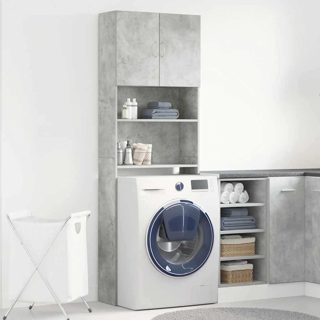 Wasmachinekast 64x24x190 cm bewerkt hout betongrijs