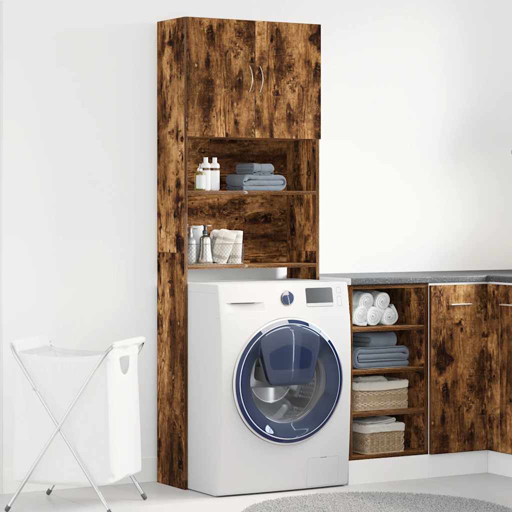Wasmachinekast 64x24x190 cm bewerkt hout gerookt eikenkleurig