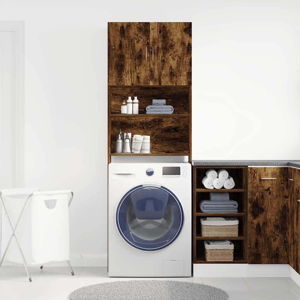 Wasmachinekast 64x24x190 cm bewerkt hout gerookt eikenkleurig