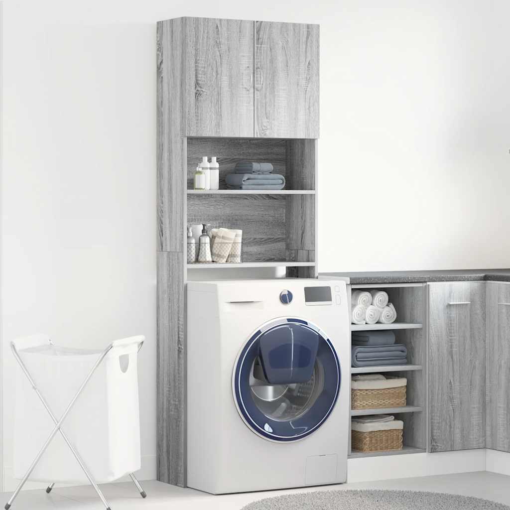 Wasmachinekast 64x24x190 cm bewerkt hout grijs sonoma eikenkl