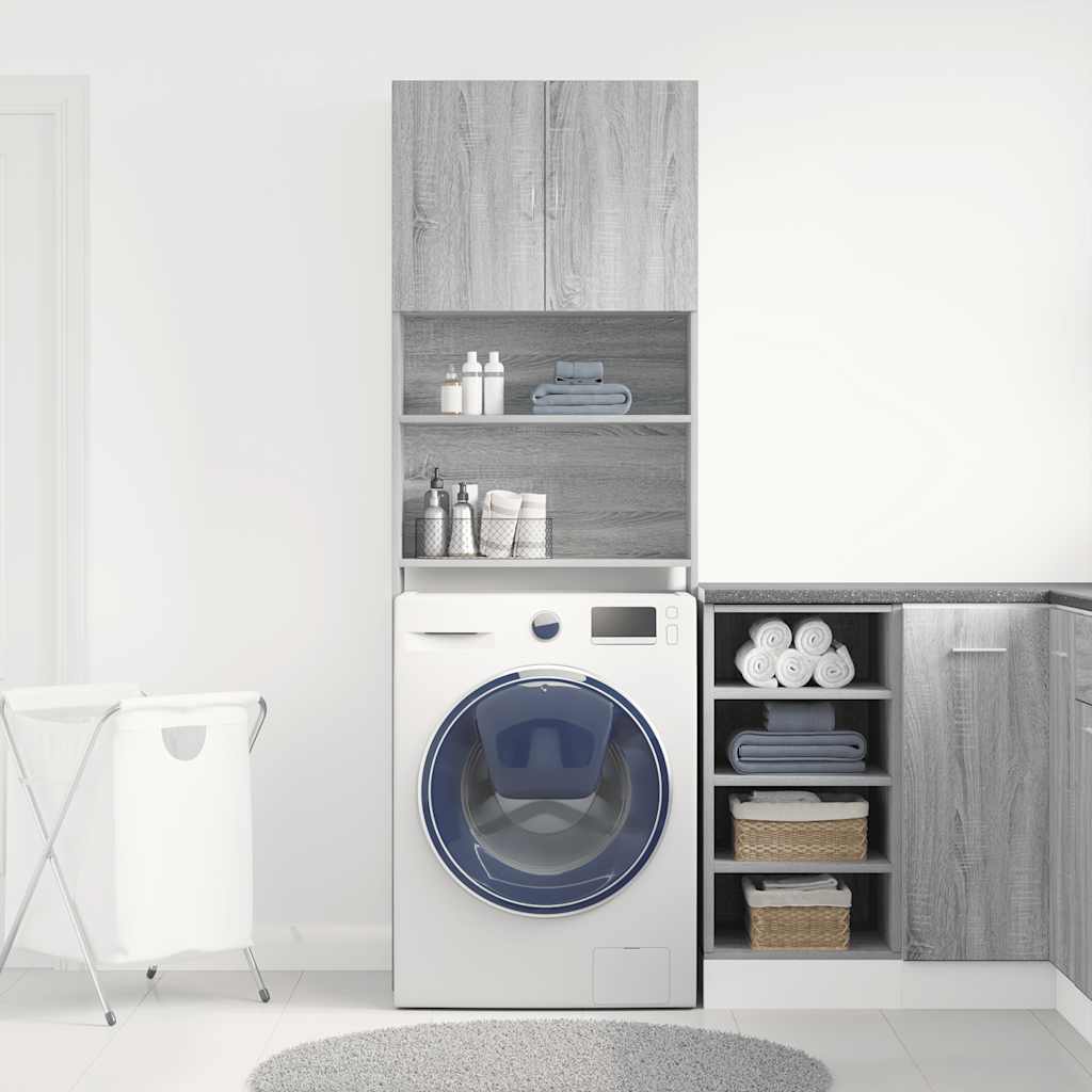Wasmachinekast 64x24x190 cm bewerkt hout grijs sonoma eikenkl