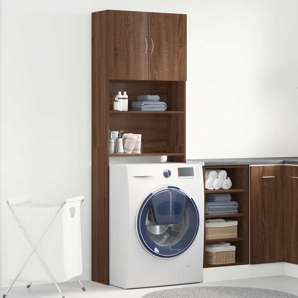 Wasmachinekast 64x24x190 cm bewerkt hout bruin eikenkleurig