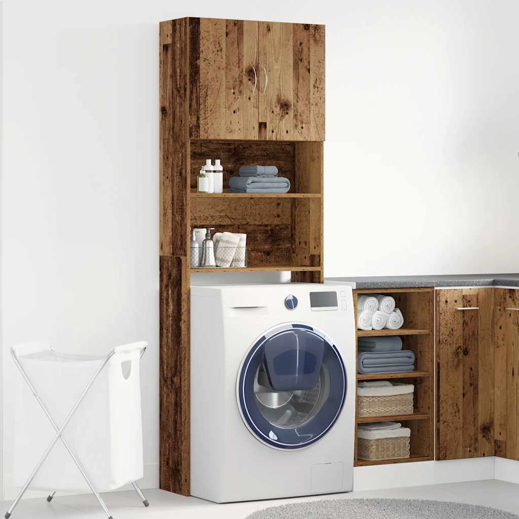 Wasmachinekast 64x24x190 cm bewerkt hout oud houtkleurig
