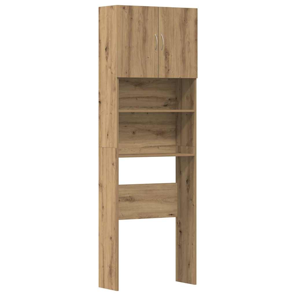 Wasmachinekast 64x24x190 cm bewerkt hout artisanaal eikenkleur