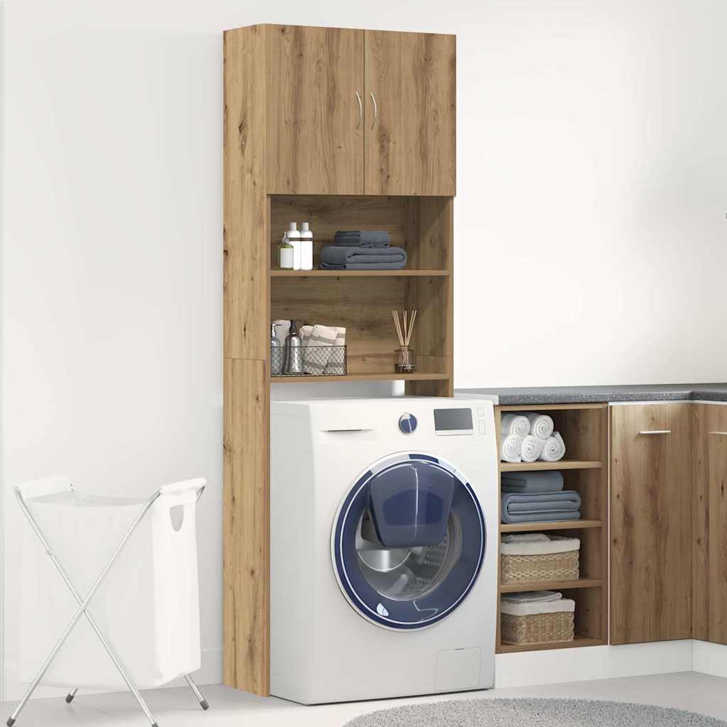 Wasmachinekast 64x24x190 cm bewerkt hout artisanaal eikenkleur
