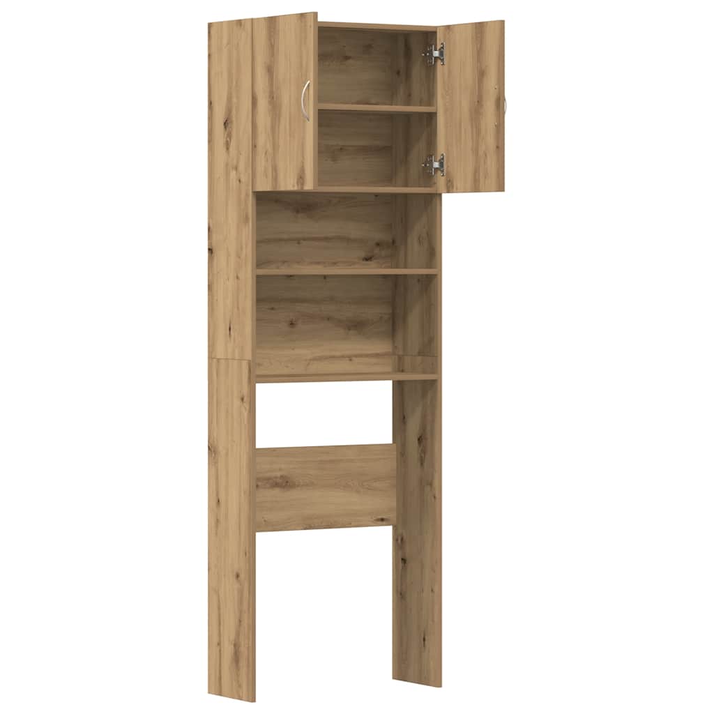 Wasmachinekast 64x24x190 cm bewerkt hout artisanaal eikenkleur