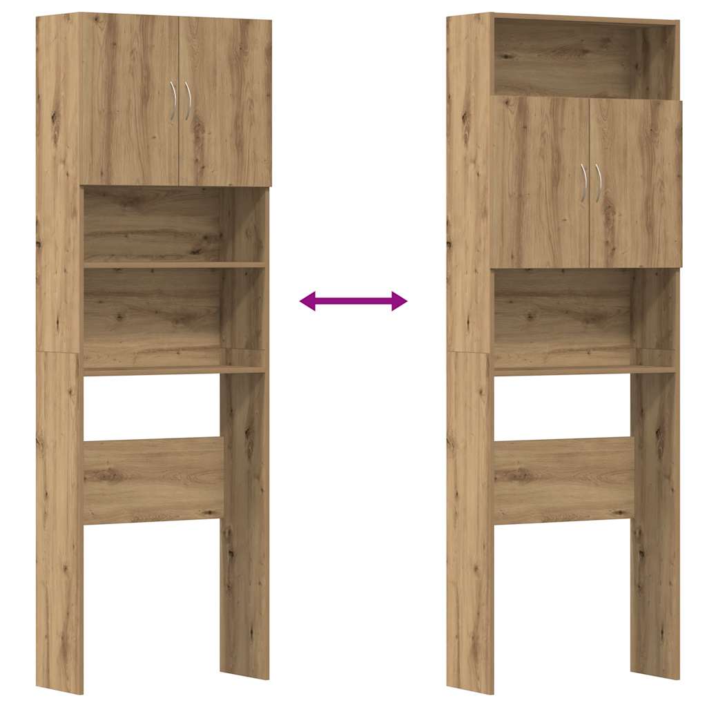 Wasmachinekast 64x24x190 cm bewerkt hout artisanaal eikenkleur