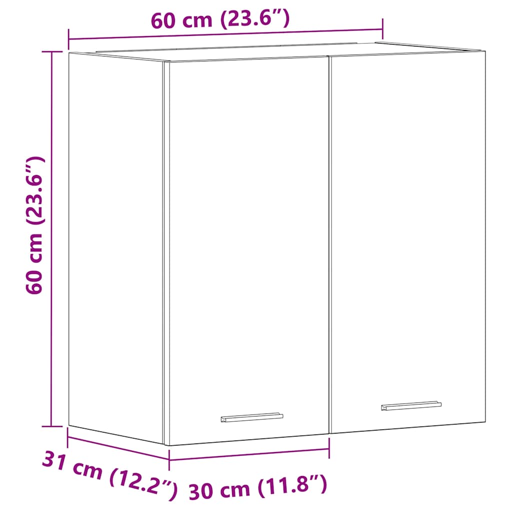 Keukenwandkast 60x31x60 cm spaanplaat oud hout