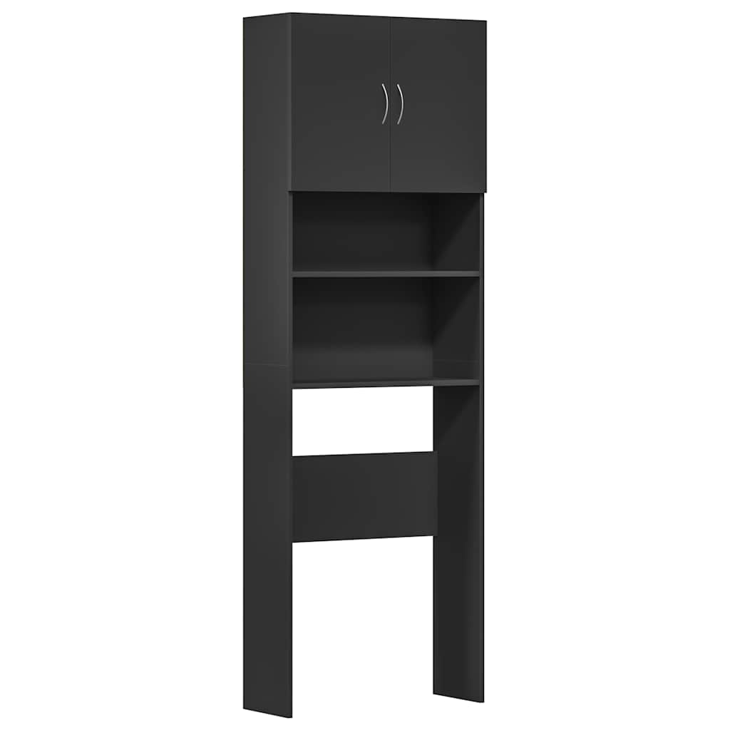 Wasmachinekast 64x24x190 cm bewerkt hout zwart