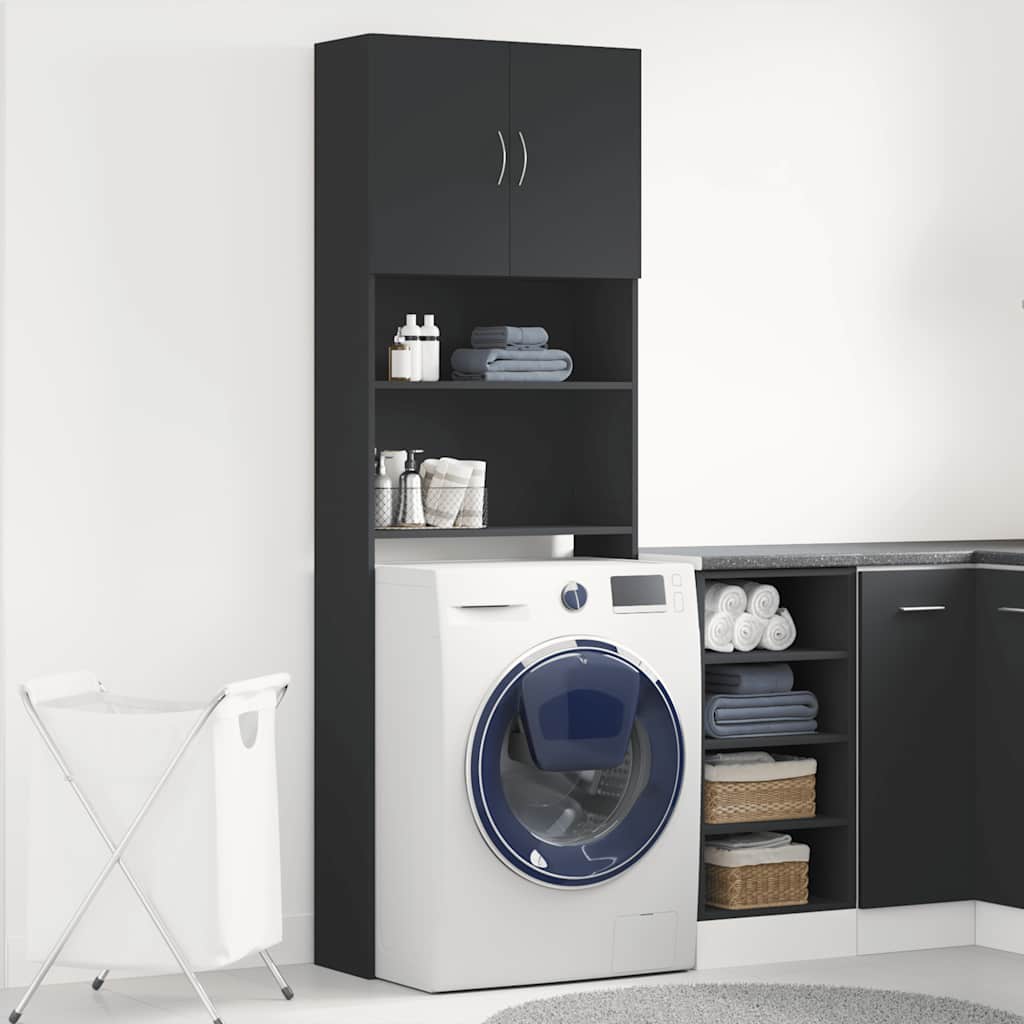 Wasmachinekast 64x24x190 cm bewerkt hout zwart