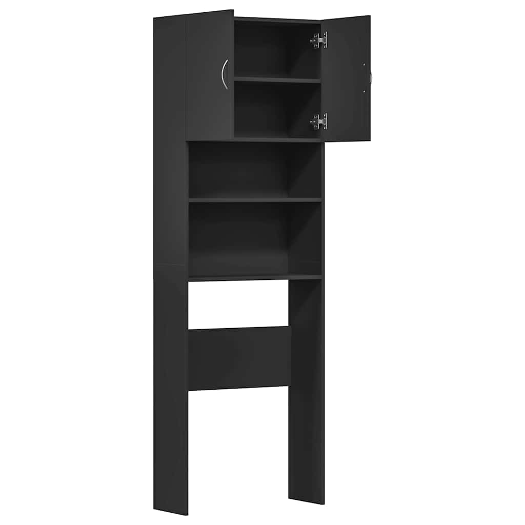 Wasmachinekast 64x24x190 cm bewerkt hout zwart