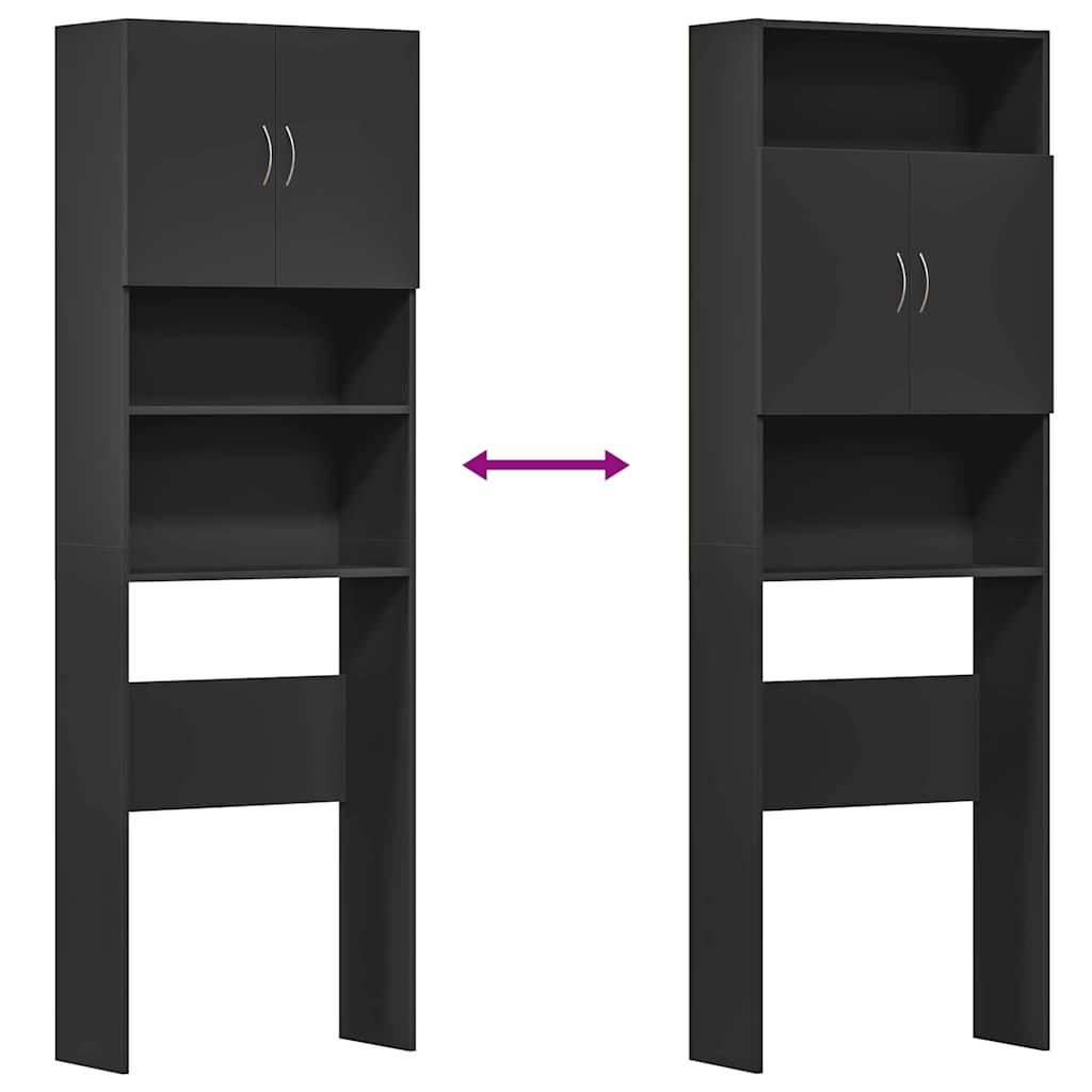 Wasmachinekast 64x24x190 cm bewerkt hout zwart