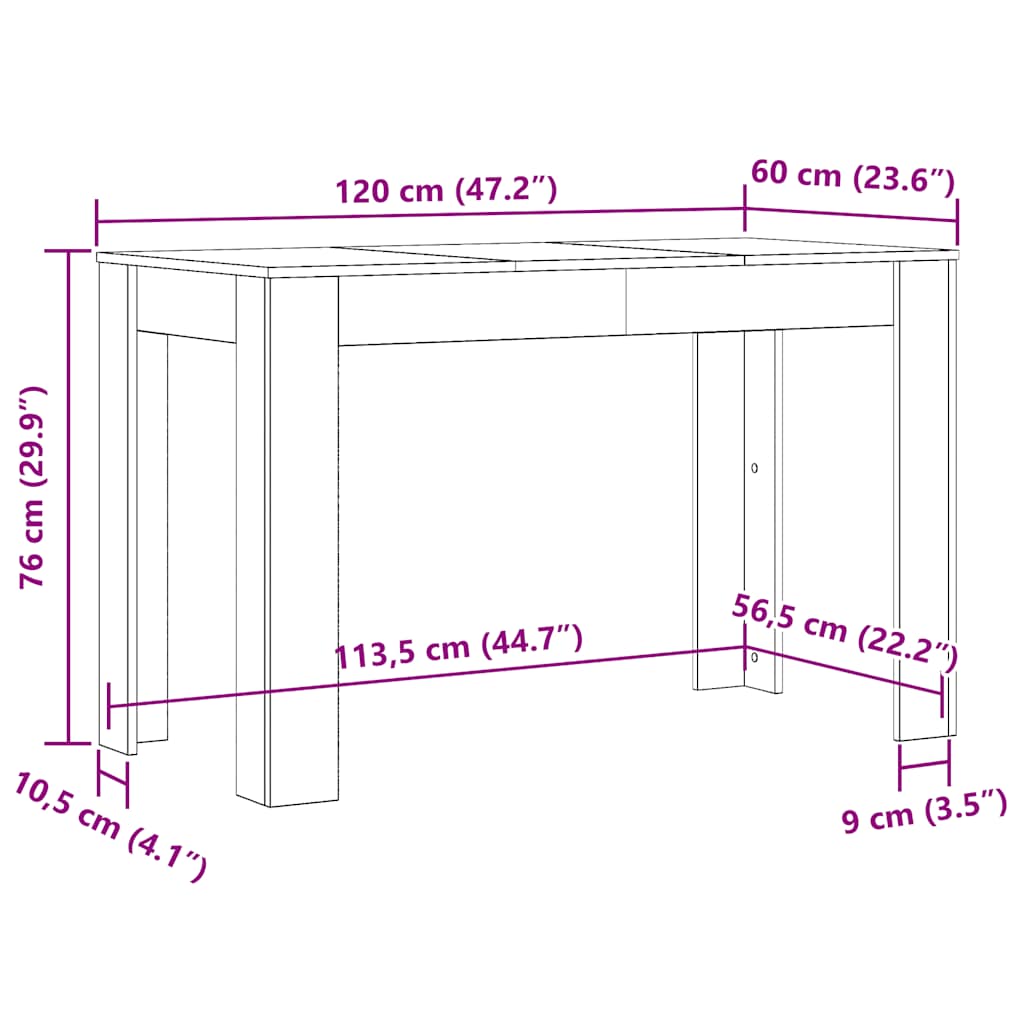 Eettafel 120x60x76 cm spaanplaat zwart eikenkleurig