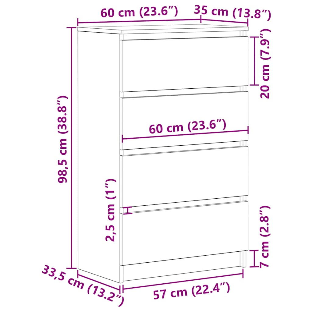 Dressoir 60x35x98,5 cm spaanplaat zwart eikenkleurig
