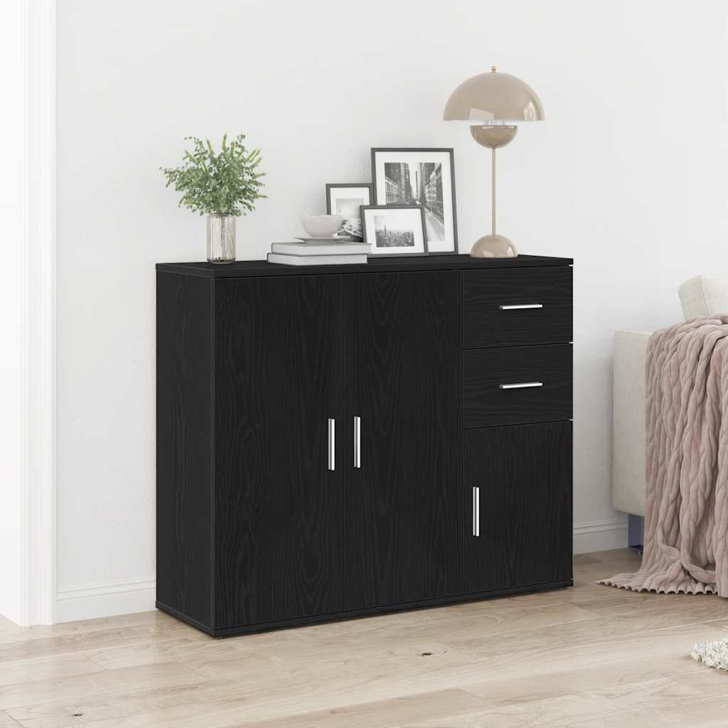 Dressoir 91x29,5x75 cm spaanplaat zwart eikenkleurig