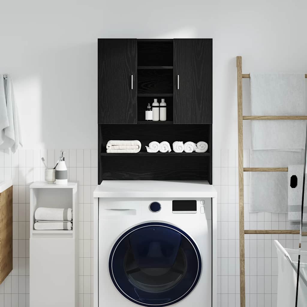 Wasmachinekast 70,5x25,5x90 cm zwart eikenkleurig