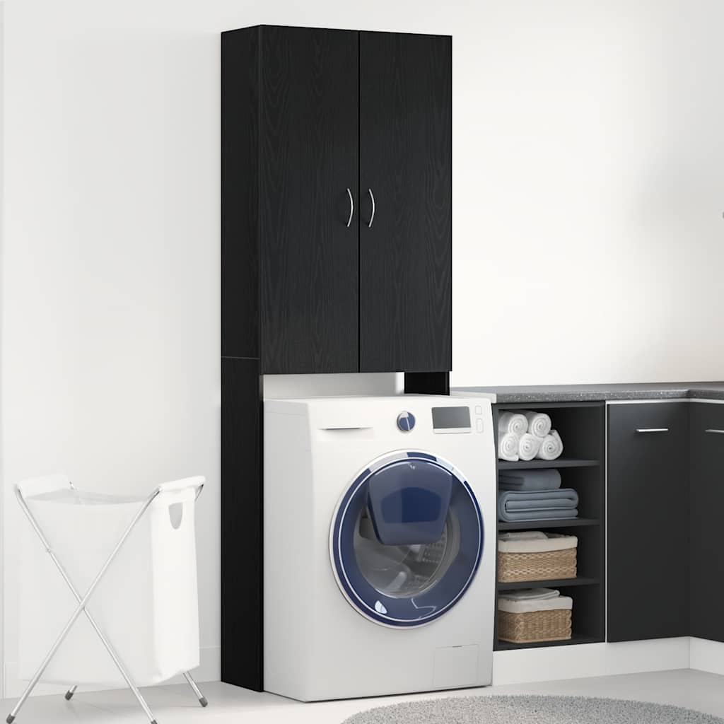 Wasmachinekast 64x25,5x190 cm zwart eikenkleur