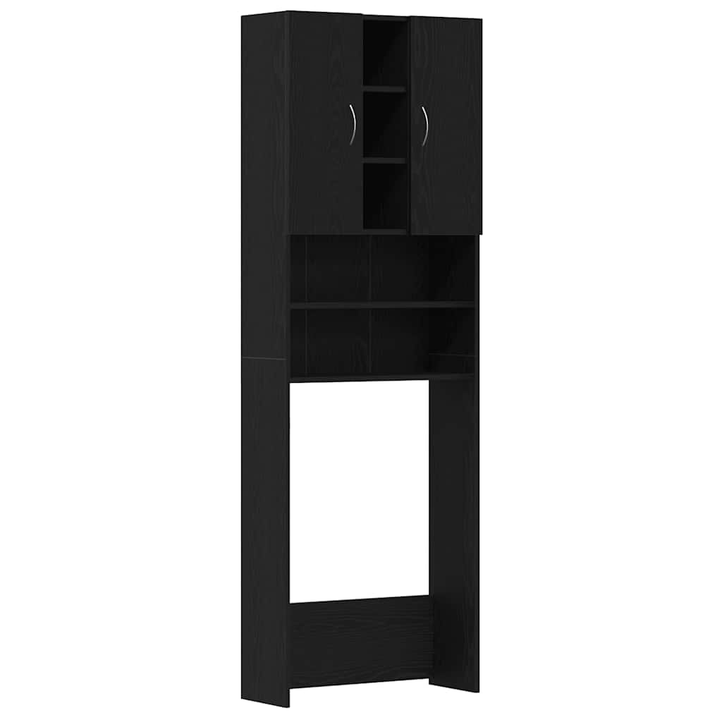 Wasmachinekast 64x25,5x190 cm zwart eikenkleur