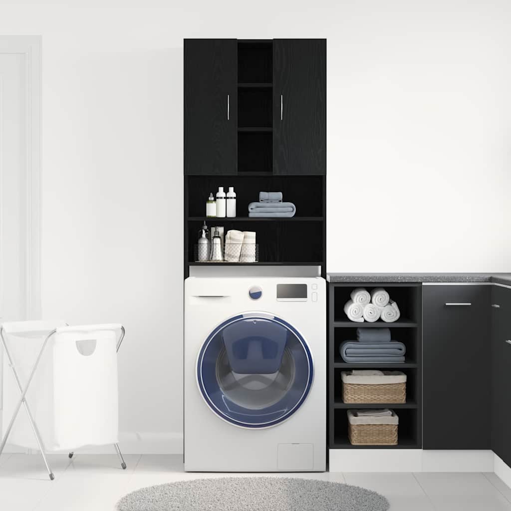 Wasmachinekast 64x25,5x190 cm zwart eikenkleur