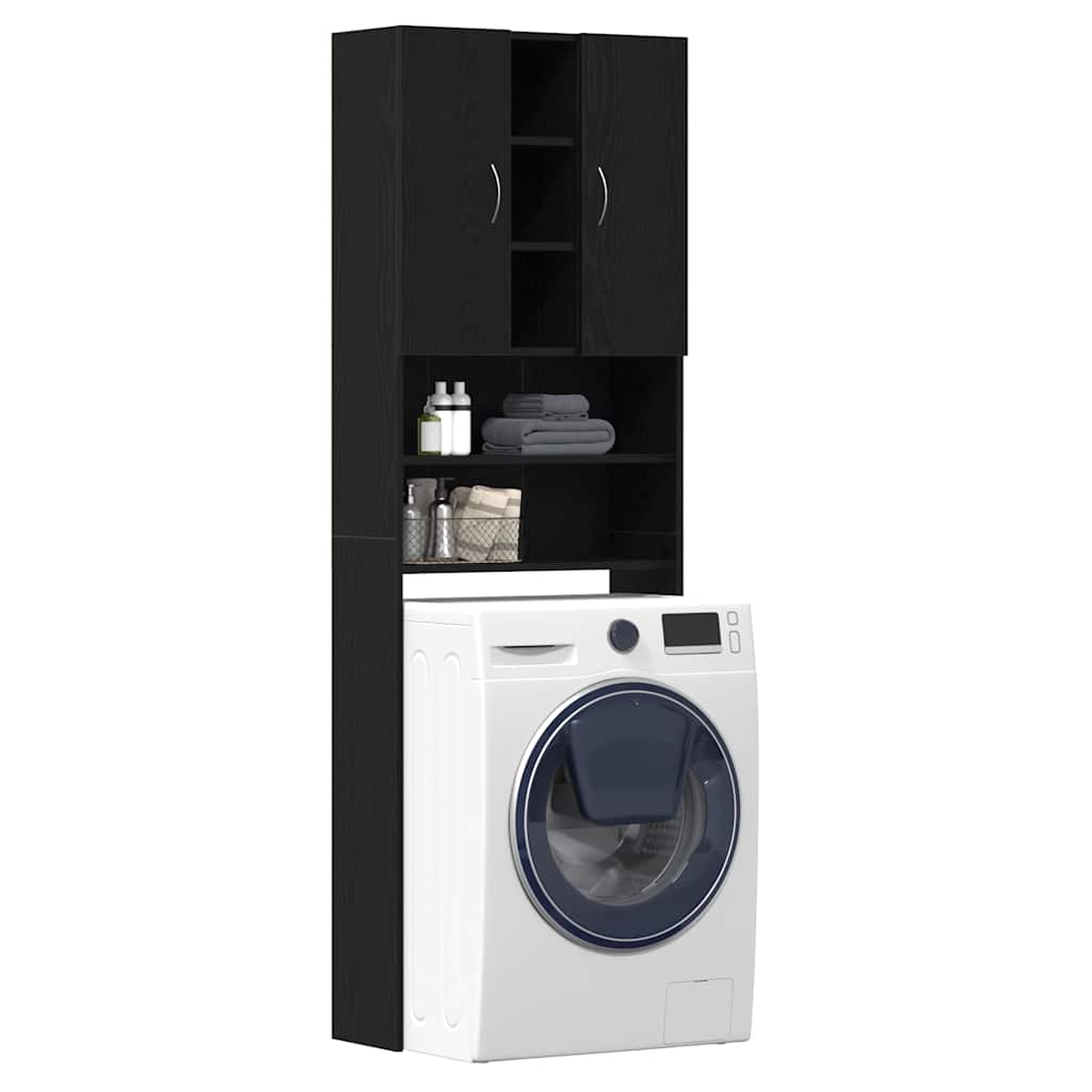 Wasmachinekast 64x25,5x190 cm zwart eikenkleur