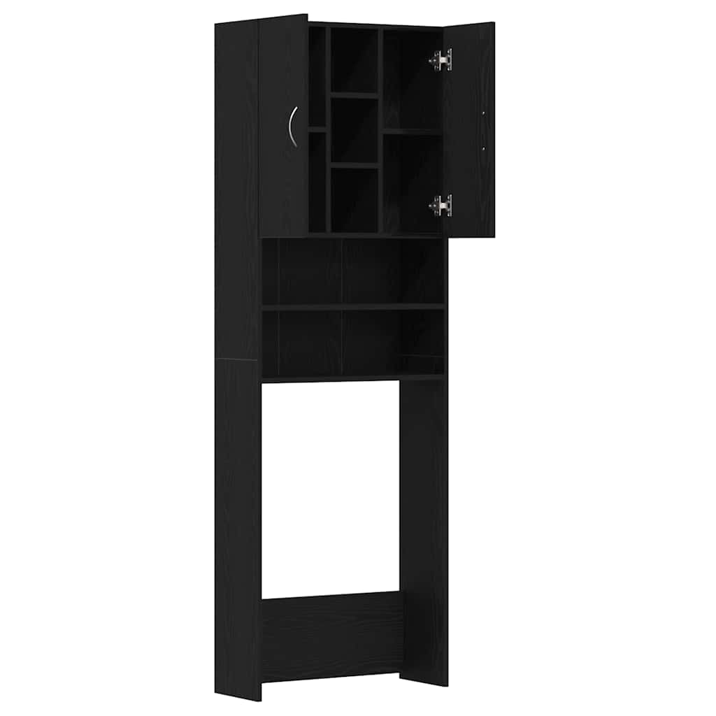 Wasmachinekast 64x25,5x190 cm zwart eikenkleur