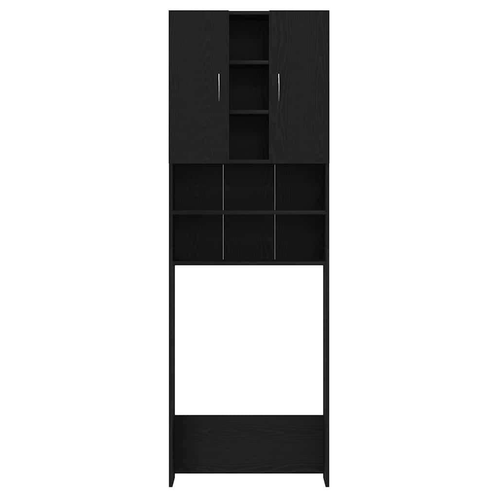 Wasmachinekast 64x25,5x190 cm zwart eikenkleur