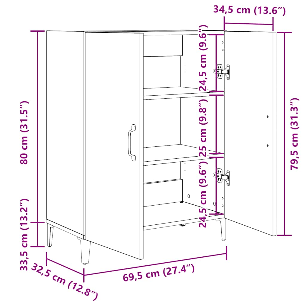 Dressoir 69,5x34x90 cm spaanplaat zwart eikenkleurig